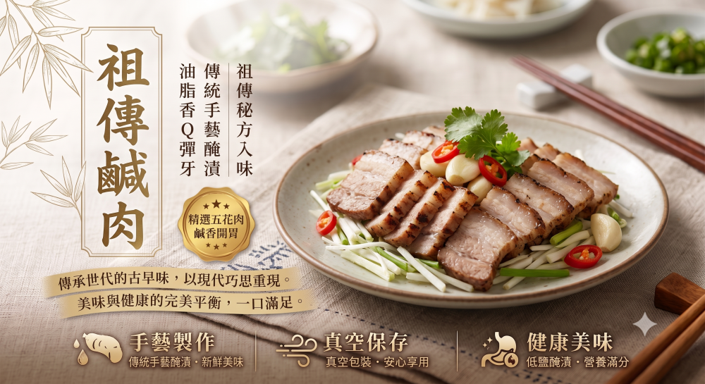 【輪轉私房】祖傳秘製鹹豬肉 (300g±10%/包)