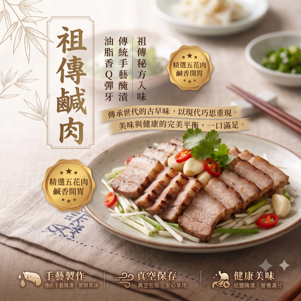 【輪轉私房】祖傳秘製鹹豬肉 (300g±10%/包)